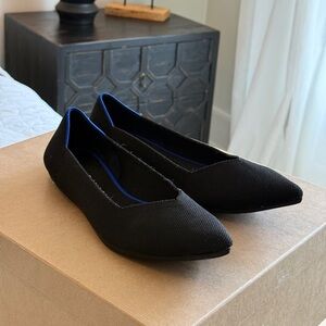 Rothy's The Point Black Knit Fabric Flats with Blue Lining